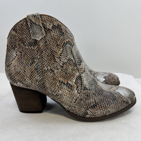Very G Womens Size 11 Tan Snakeskin Hijack Ankle Booties Zip High Block Heels - Picture 3 of 16